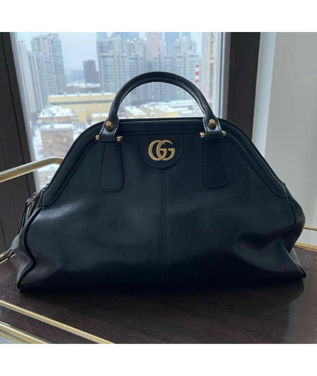 GUCCI Черная кожаная сумка тоут, фото 6