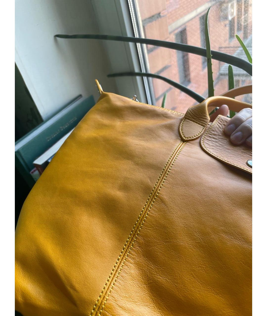 LONGCHAMP Горчичная кожаная сумка тоут, фото 7