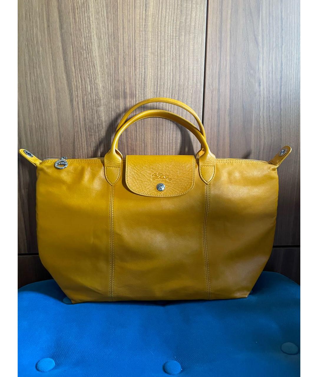 LONGCHAMP Горчичная кожаная сумка тоут, фото 9