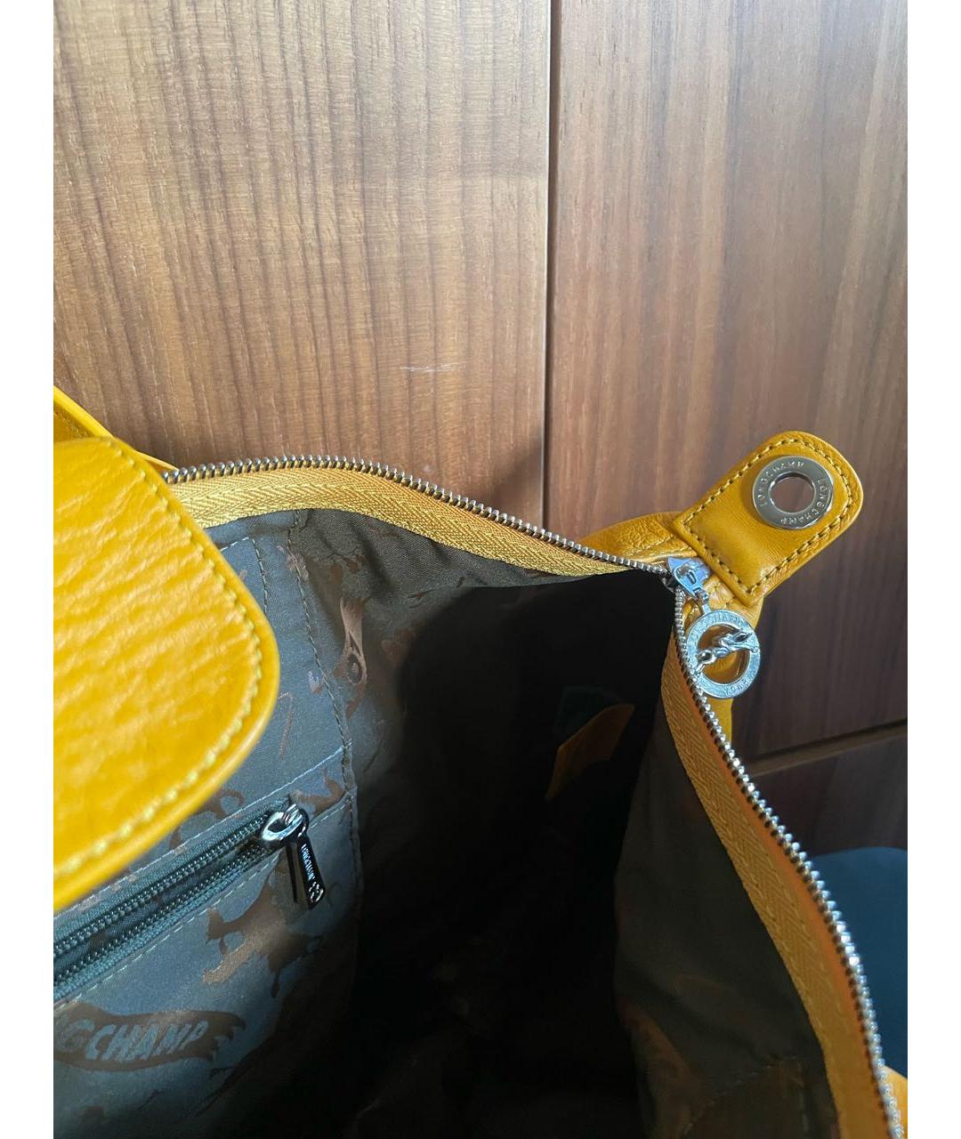 LONGCHAMP Горчичная кожаная сумка тоут, фото 4