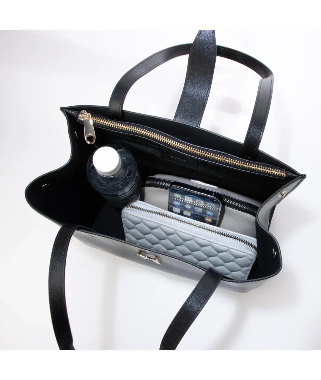 FURLA Черная кожаная сумка тоут, фото 4