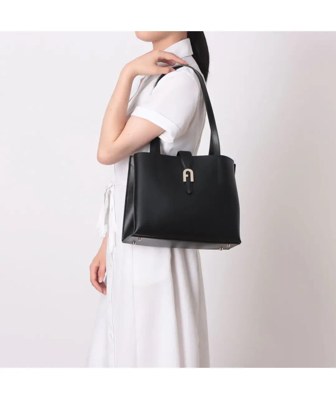 FURLA Черная кожаная сумка тоут, фото 6