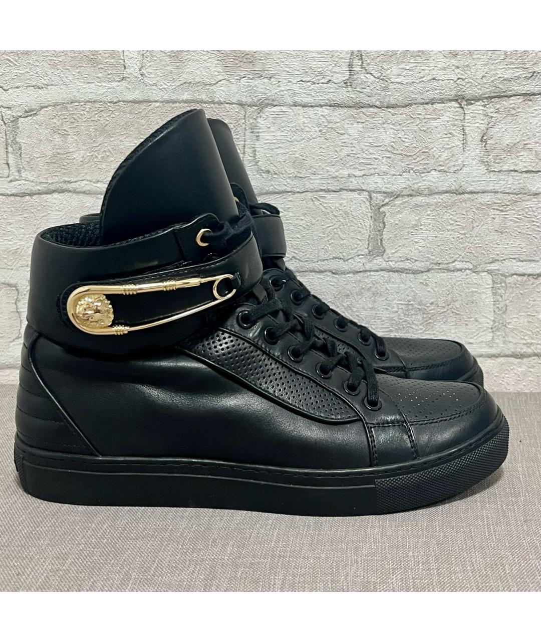 VERSACE Черные кожаные высокие кроссовки / кеды, фото 7