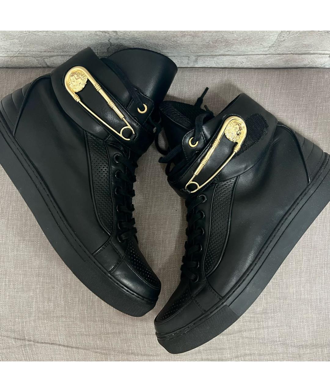 VERSACE Черные кожаные высокие кроссовки / кеды, фото 2