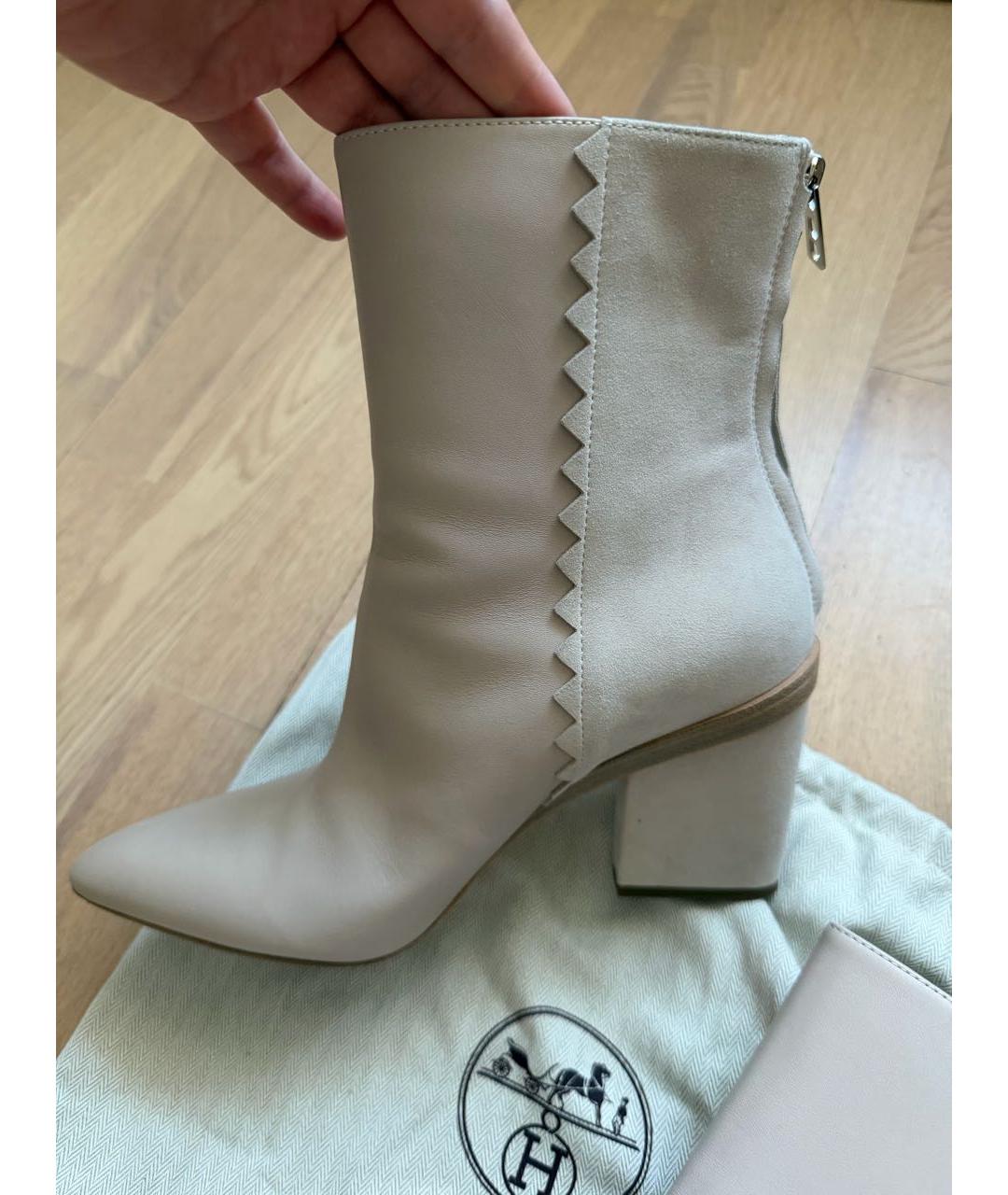 HERMES Бежевые кожаные ботильоны, фото 7