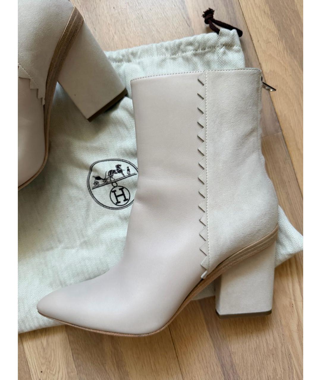 HERMES Бежевые кожаные ботильоны, фото 2