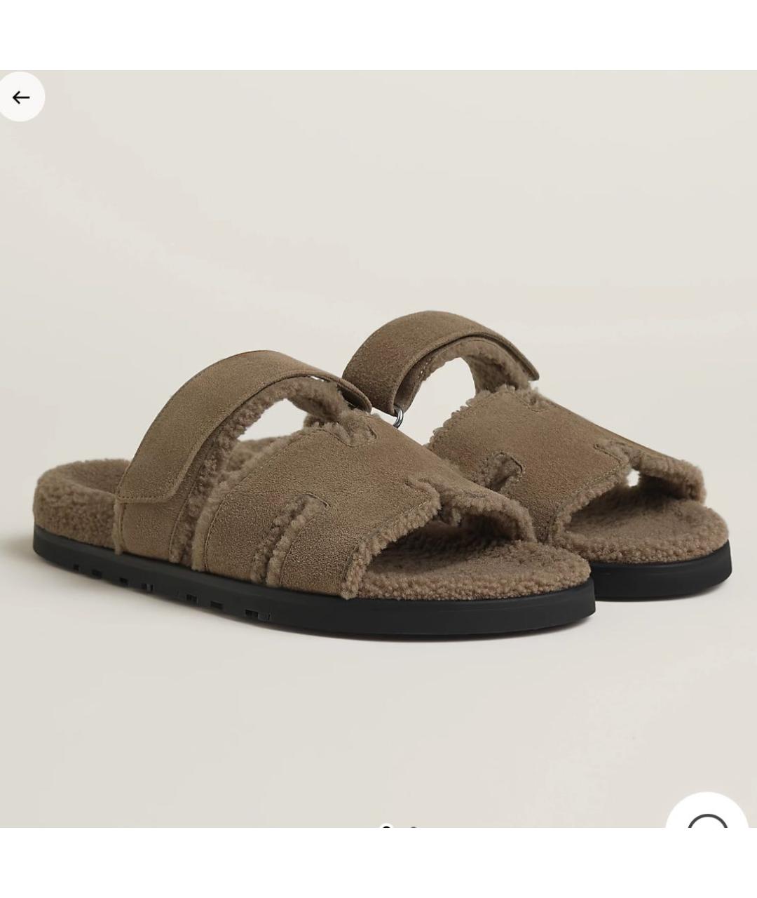 HERMES Антрацитовые замшевые сандалии, фото 7