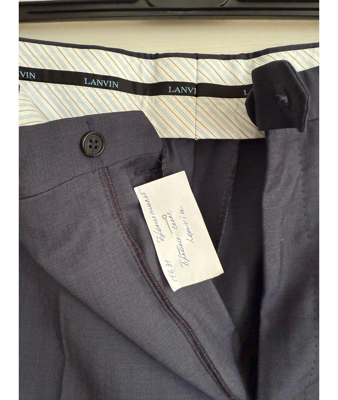 LANVIN Темно-синие шерстяные классические брюки, фото 3