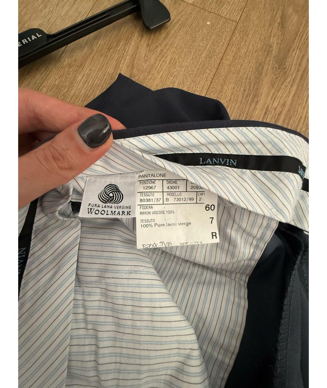 LANVIN Темно-синие шерстяные классические брюки, фото 6