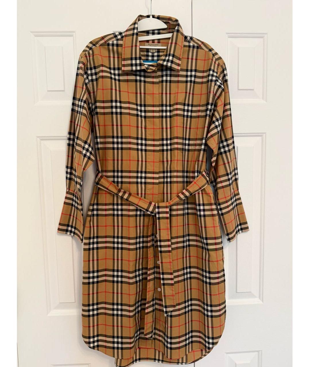 BURBERRY Коричневое хлопковое повседневное платье, фото 4