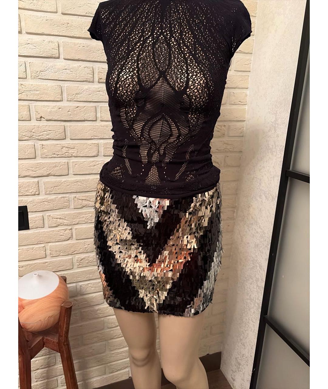 PHILIPP PLEIN Черная хлопко-эластановая юбка мини, фото 4