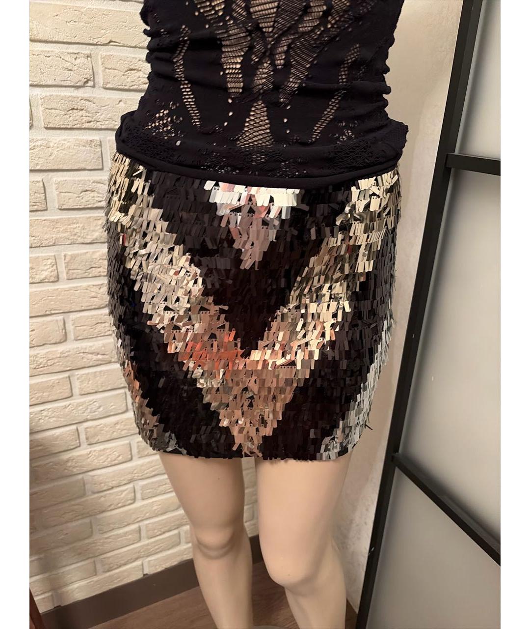 PHILIPP PLEIN Черная хлопко-эластановая юбка мини, фото 5