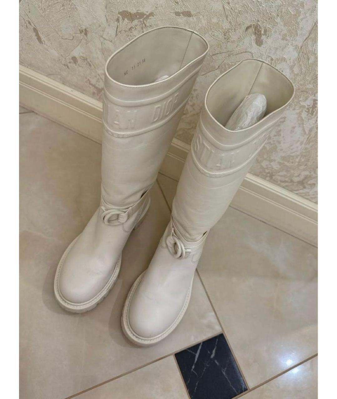 CHRISTIAN DIOR Белые кожаные сапоги, фото 3