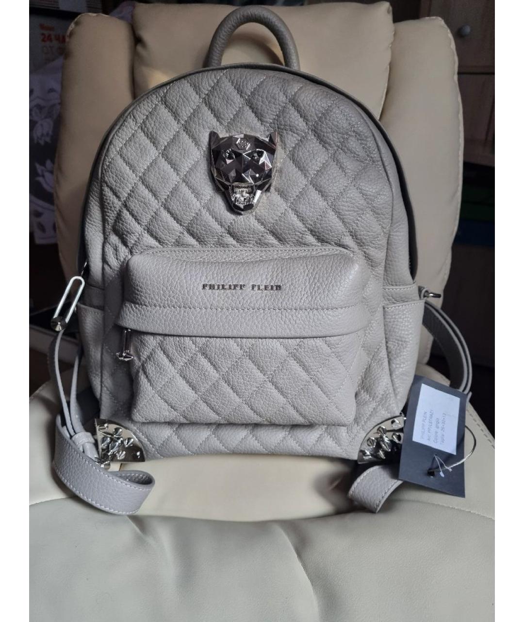 PHILIPP PLEIN Серый кожаный рюкзак, фото 9