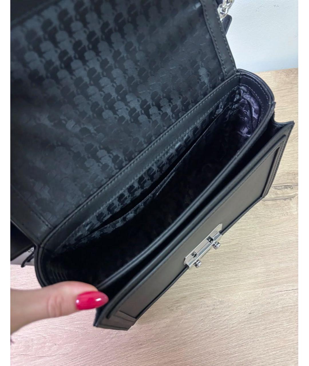 KARL LAGERFELD Черная кожаная сумка с короткими ручками, фото 4