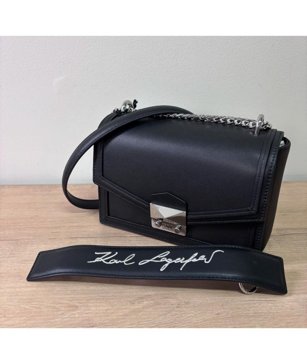 KARL LAGERFELD Черная кожаная сумка с короткими ручками, фото 6