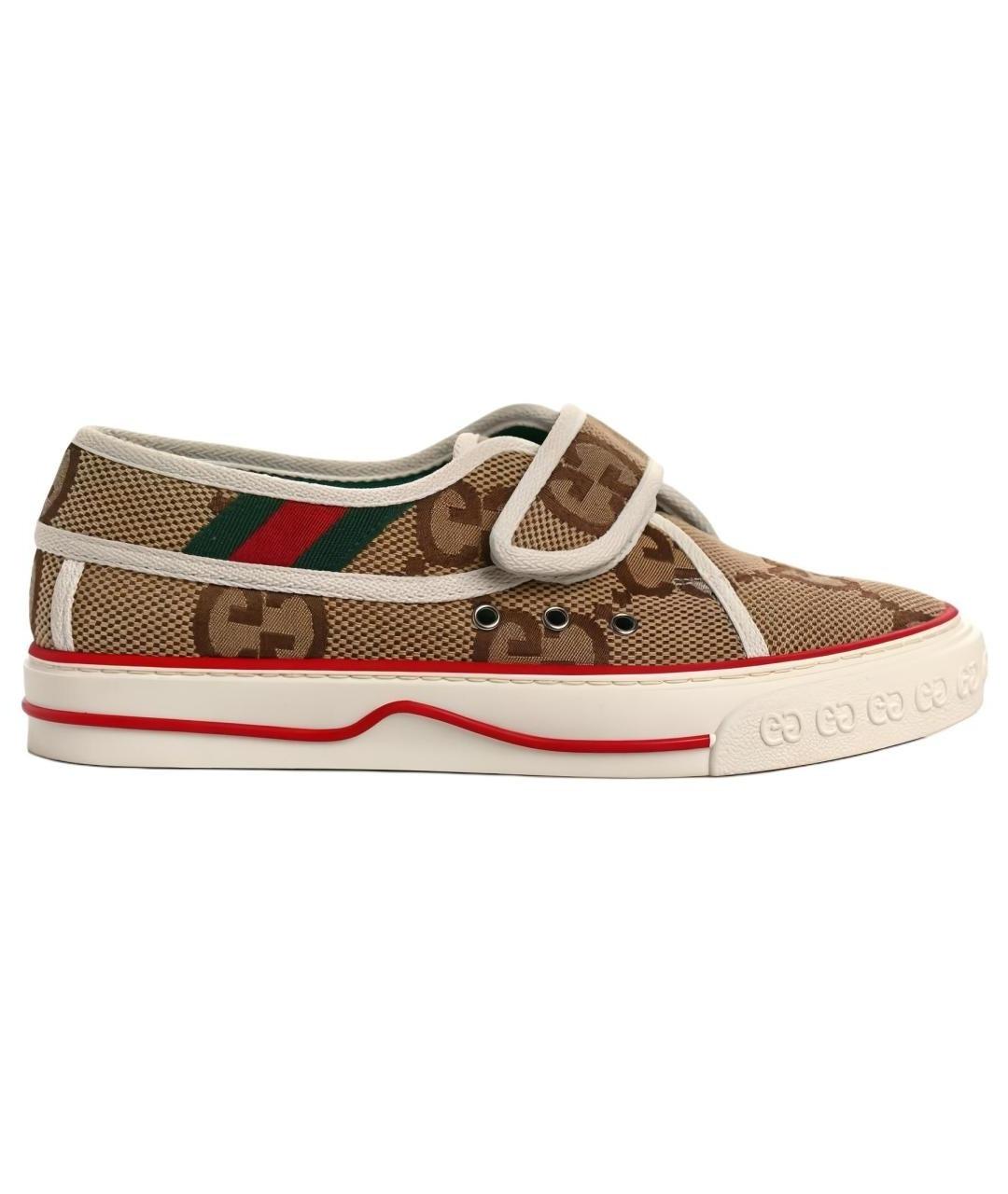 GUCCI Коричневые текстильные низкие кроссовки / кеды, фото 1