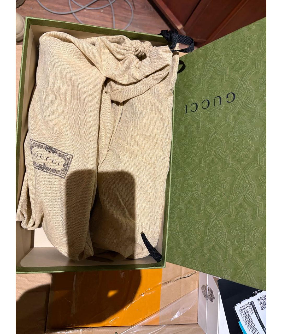 GUCCI Бежевые кожаные кроссовки, фото 7