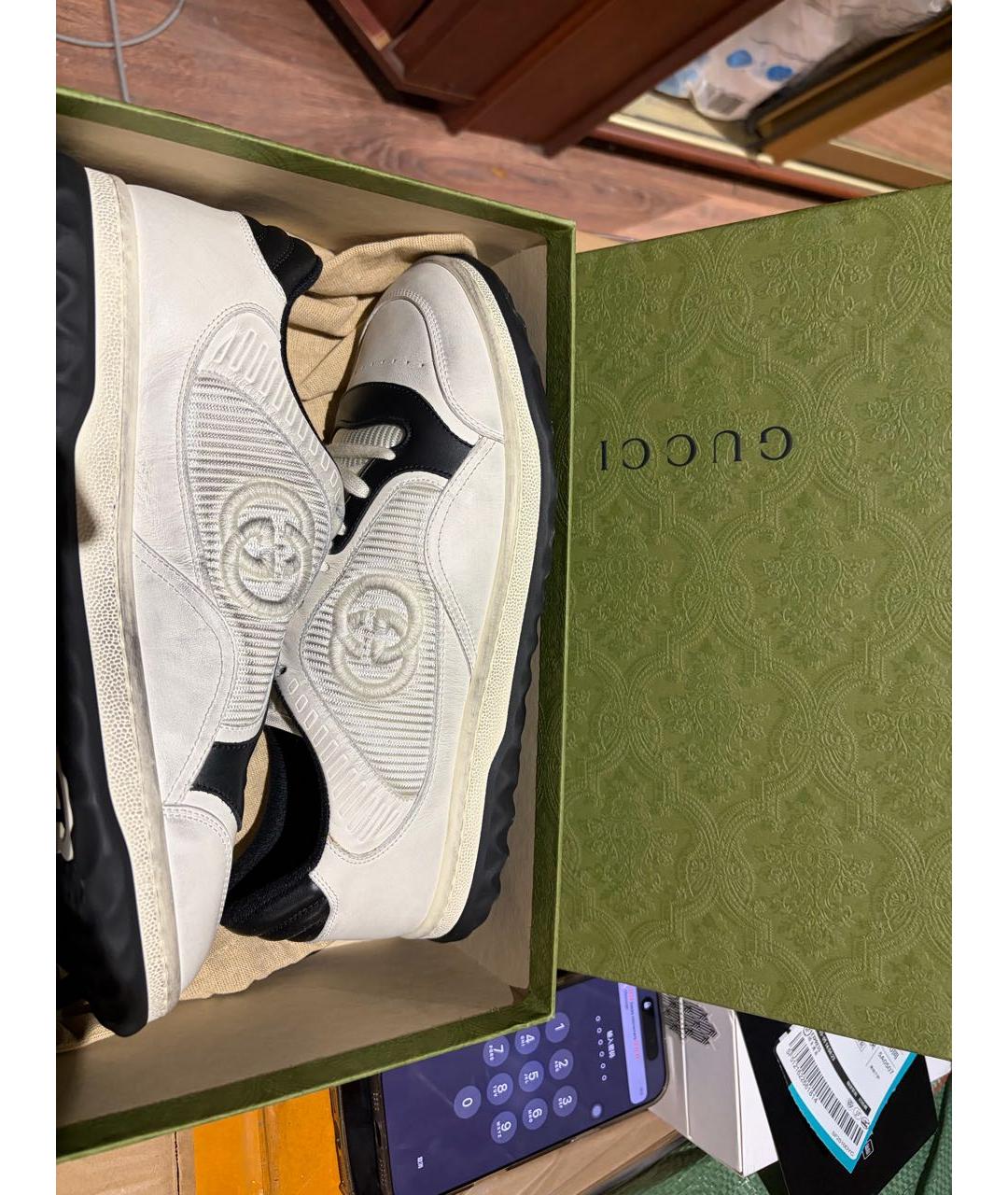 GUCCI Бежевые кожаные кроссовки, фото 6