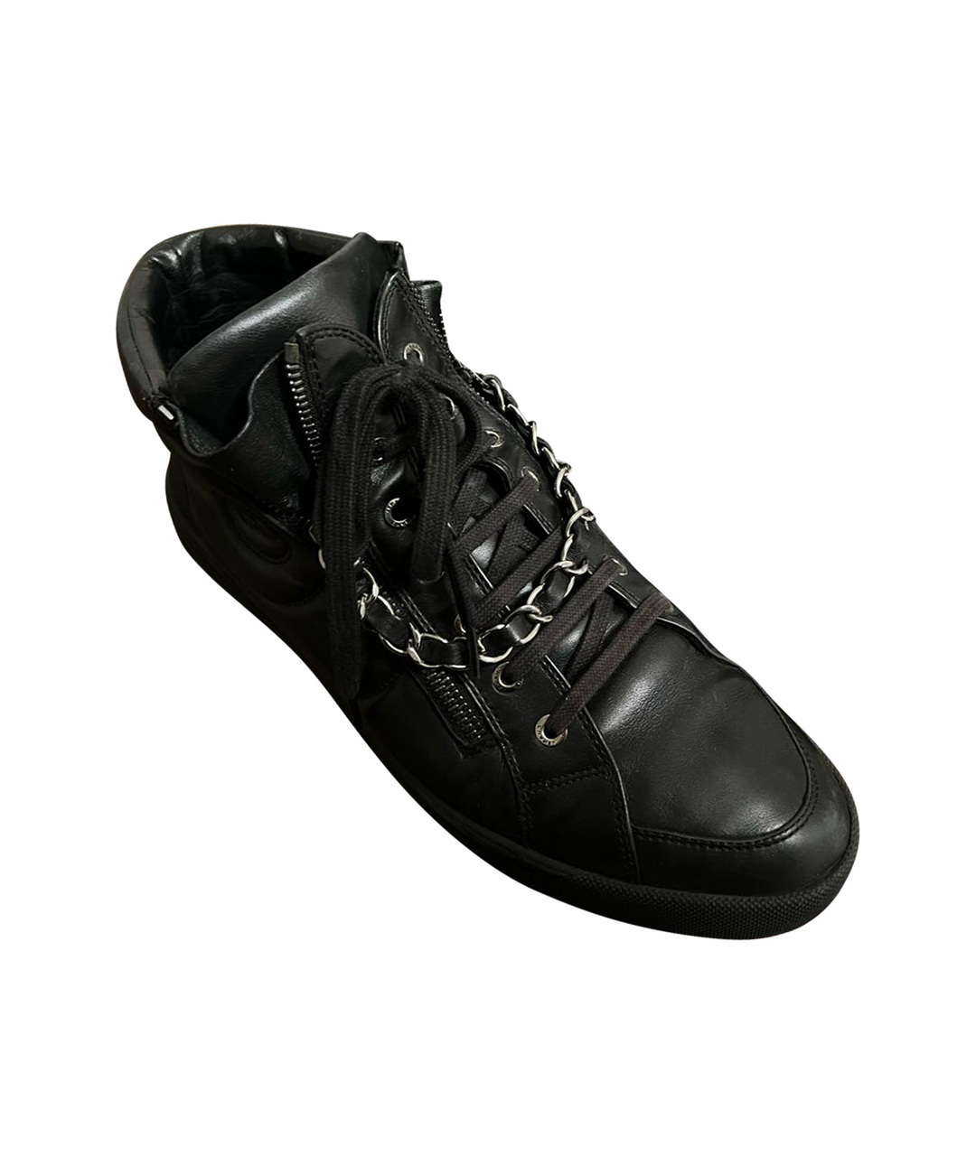 CHANEL PRE-OWNED Черные кожаные кроссовки, фото 1
