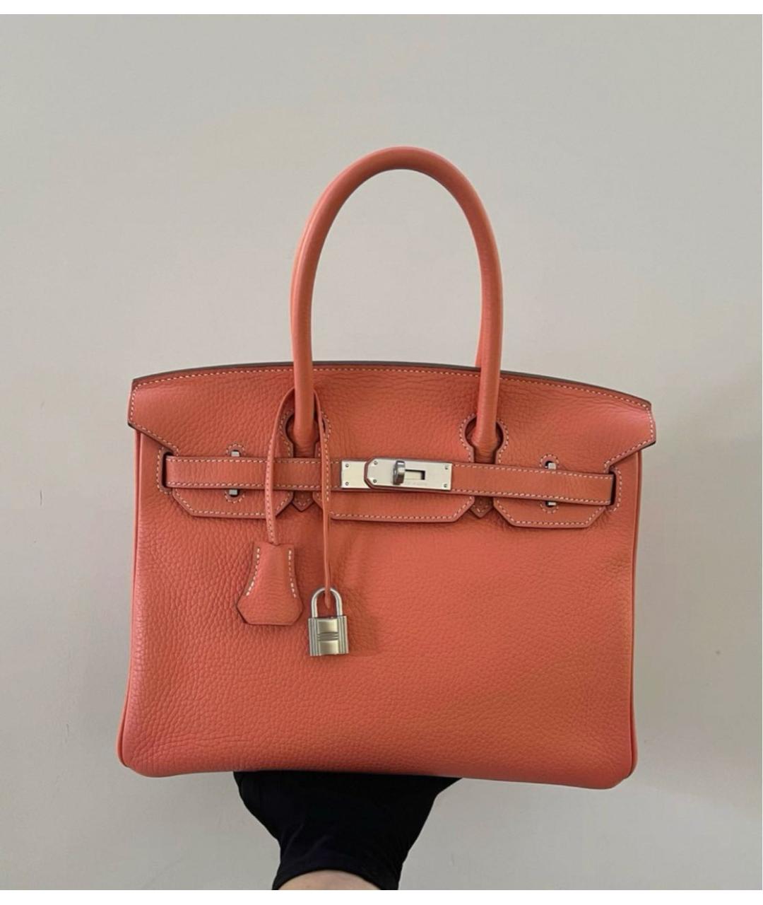 HERMES Оранжевая кожаная сумка с короткими ручками, фото 8