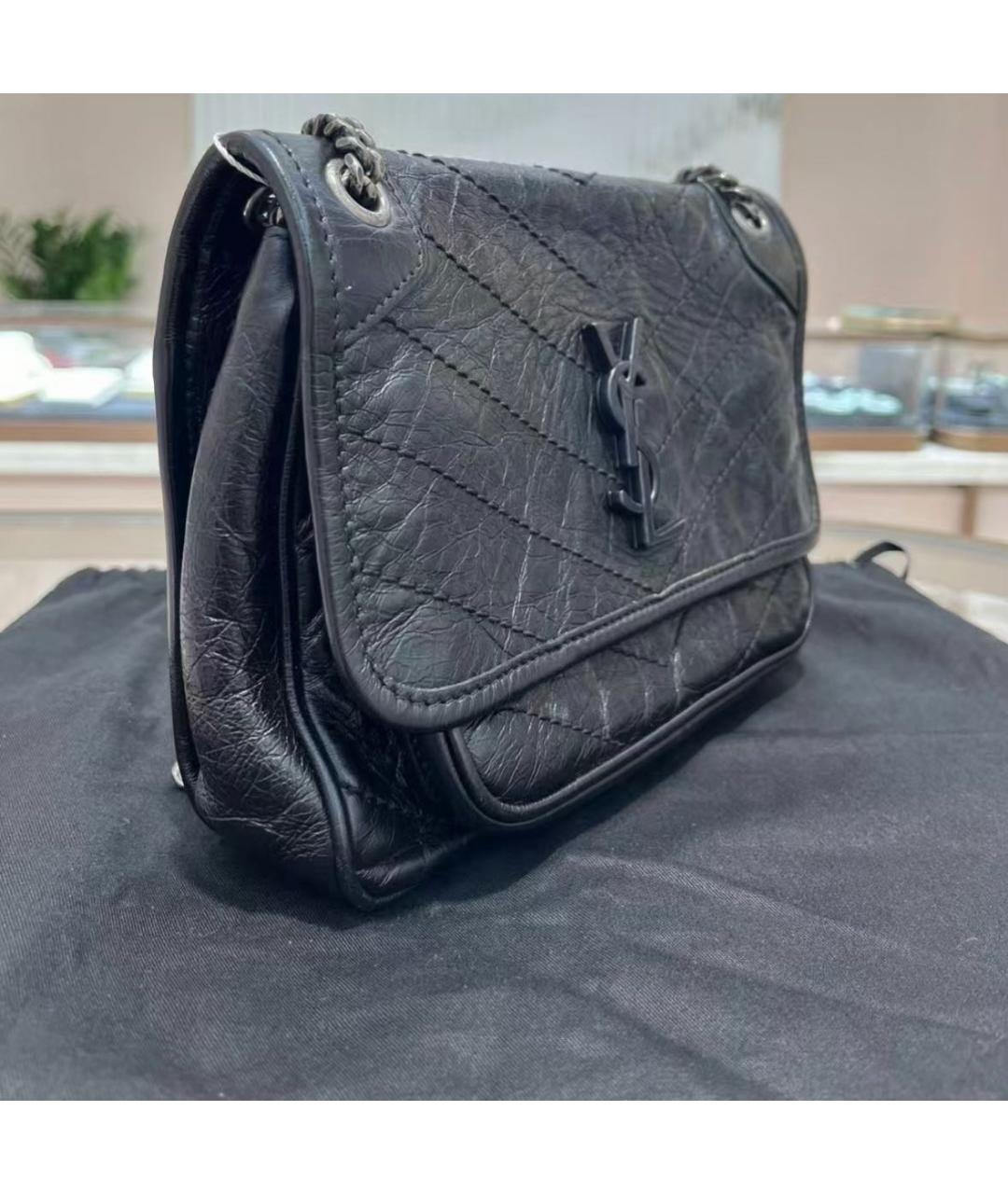 SAINT LAURENT Черная кожаная сумка через плечо, фото 3