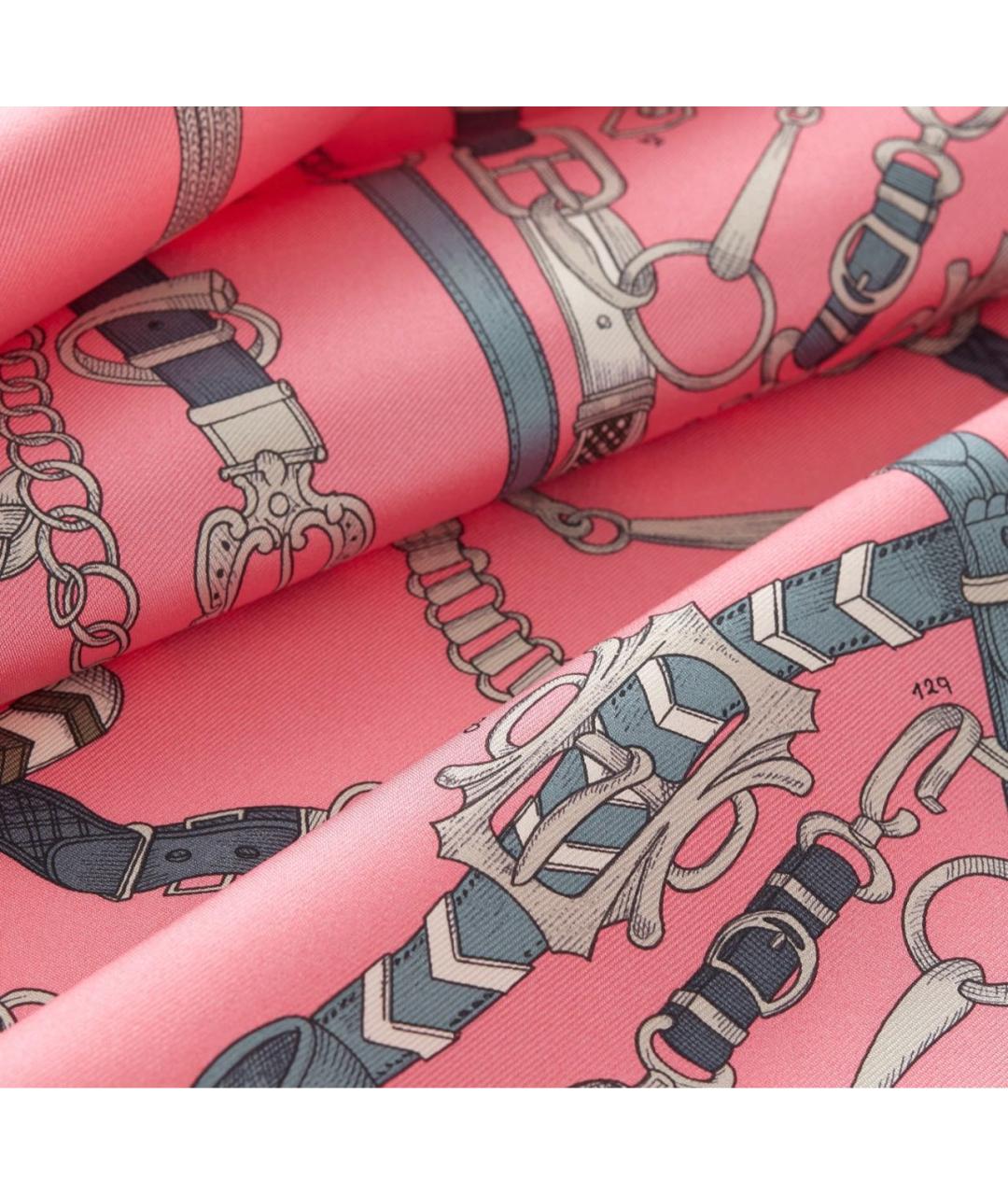 HERMES Розовый шелковый платок, фото 2