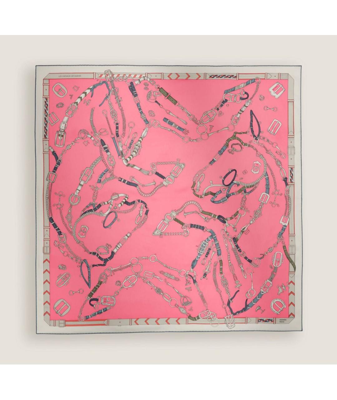 HERMES Розовый шелковый платок, фото 6