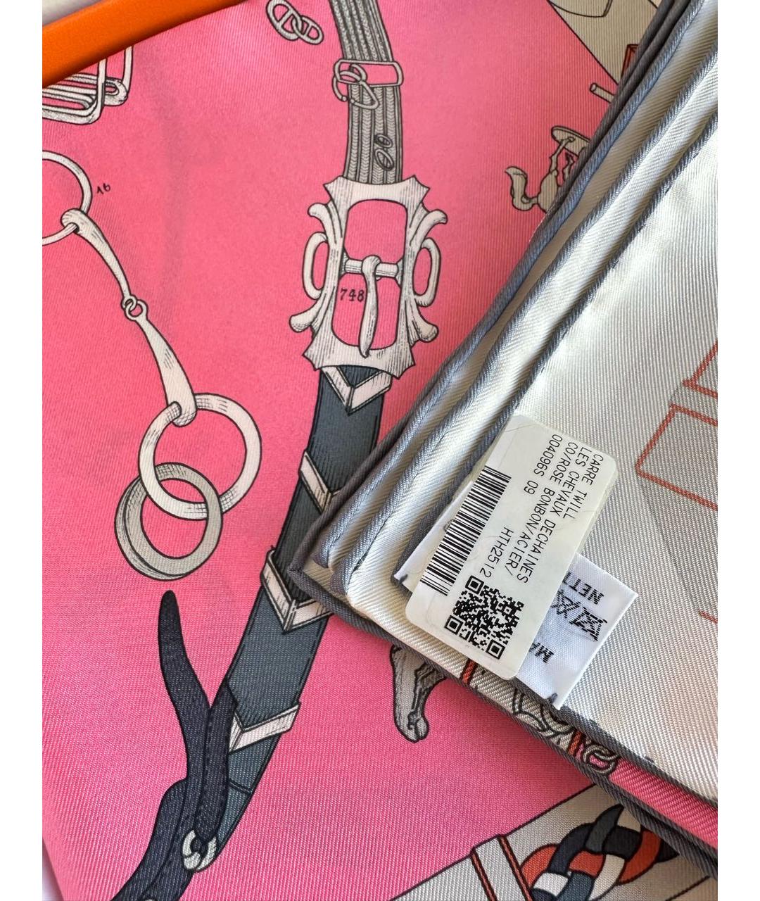 HERMES Розовый шелковый платок, фото 5