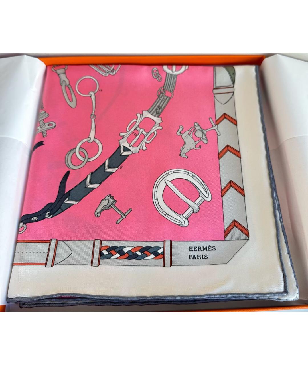 HERMES Розовый шелковый платок, фото 4