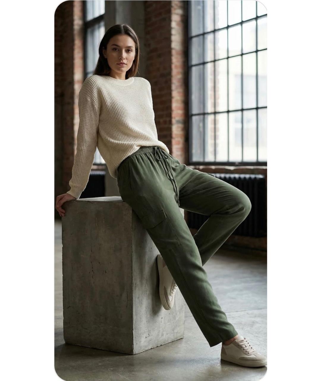 TWIN-SET Хаки хлопковые прямые брюки, фото 2