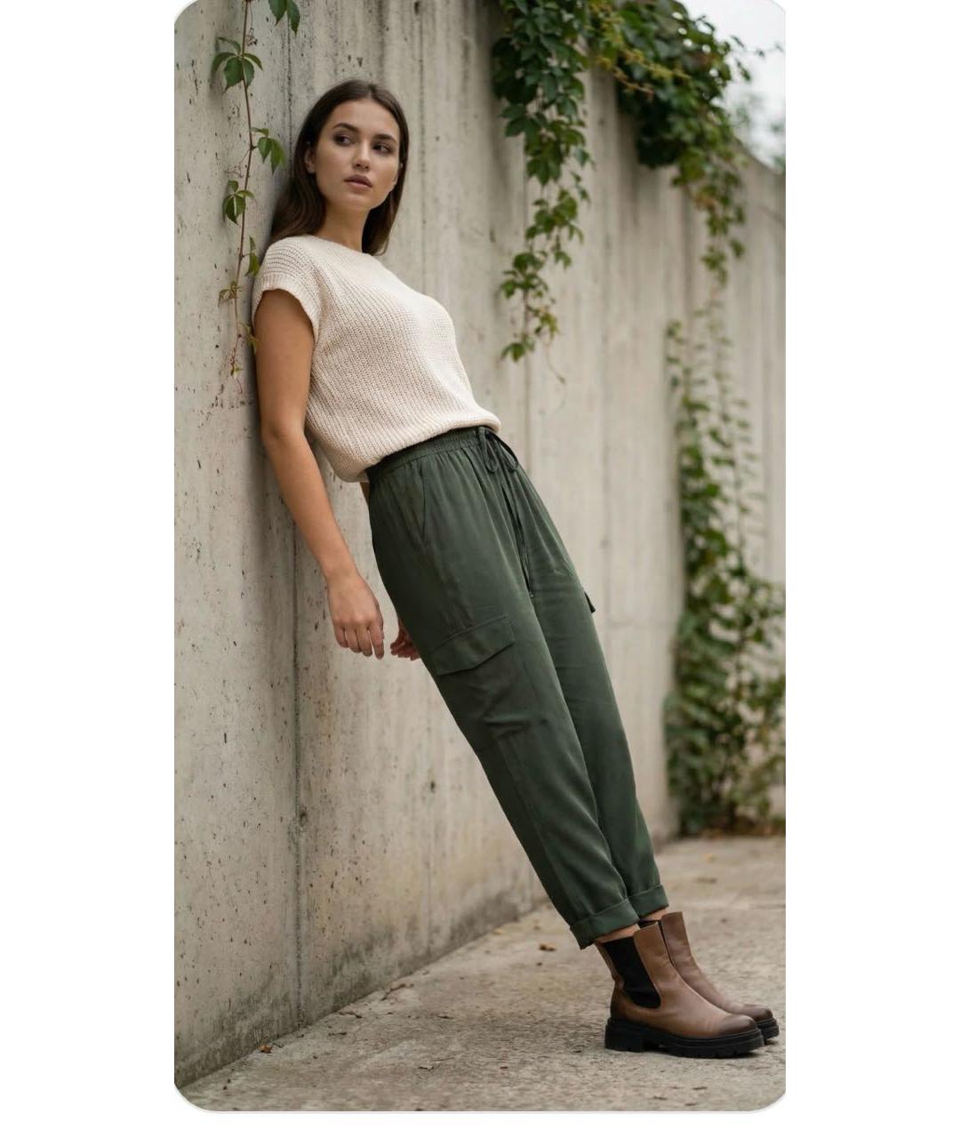 TWIN-SET Хаки хлопковые прямые брюки, фото 3