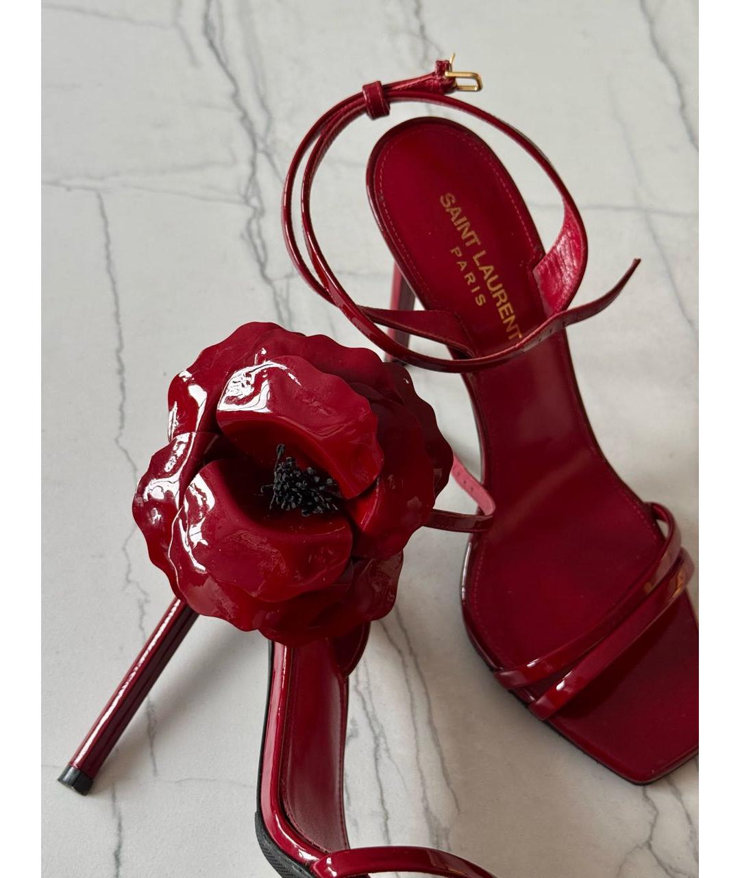 SAINT LAURENT Красные босоножки из лакированной кожи, фото 6