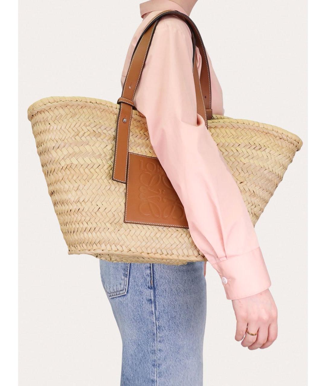 LOEWE Бежевая пелетеная пляжная сумка, фото 8