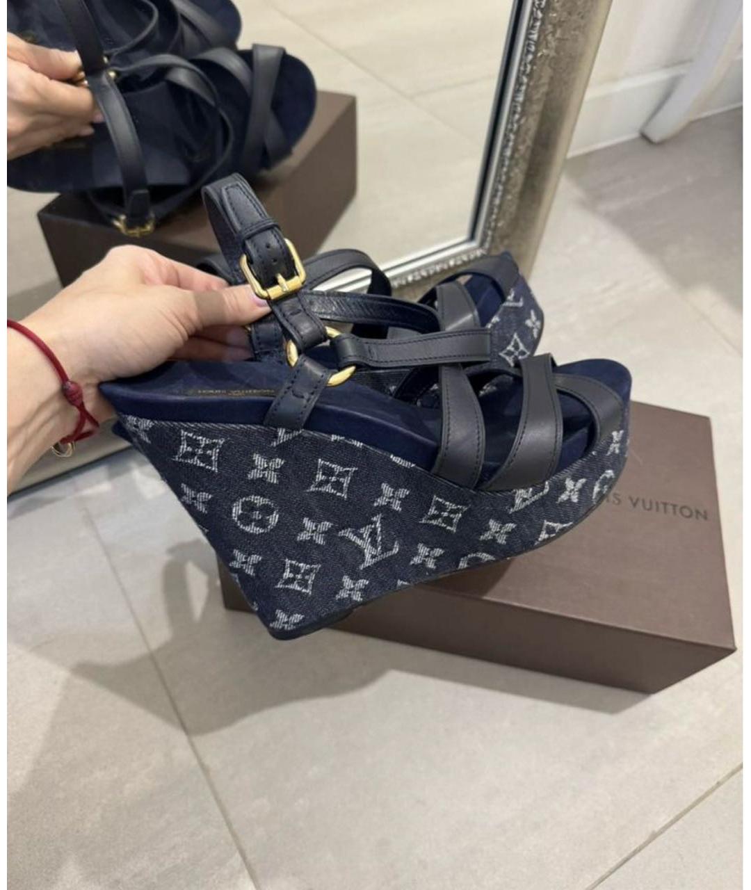 LOUIS VUITTON Синие текстильные босоножки, фото 3