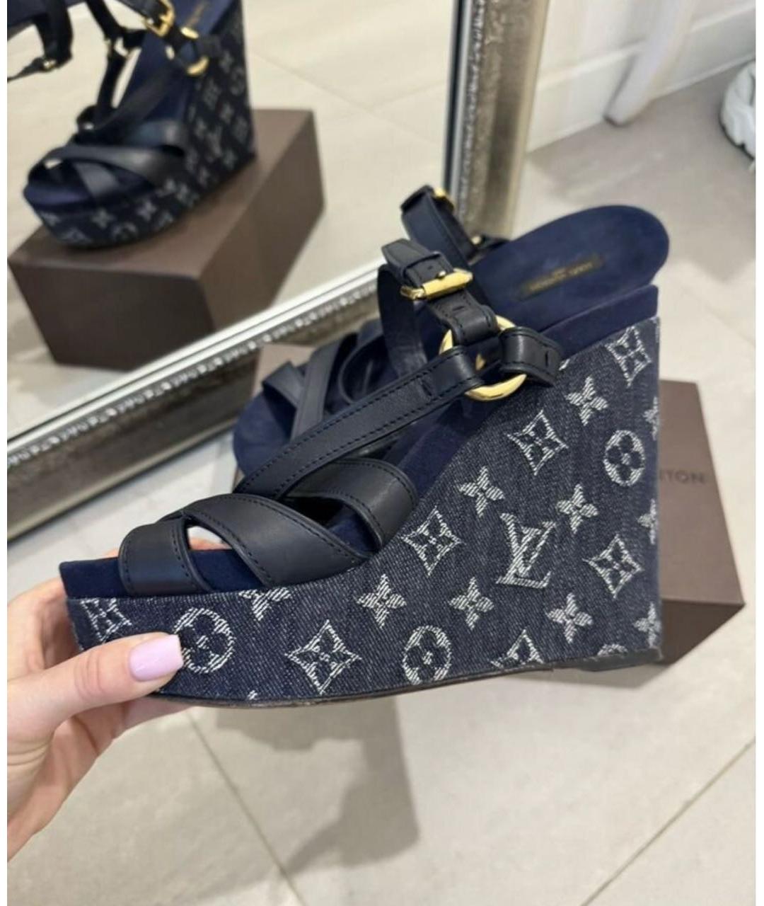 LOUIS VUITTON Синие текстильные босоножки, фото 5
