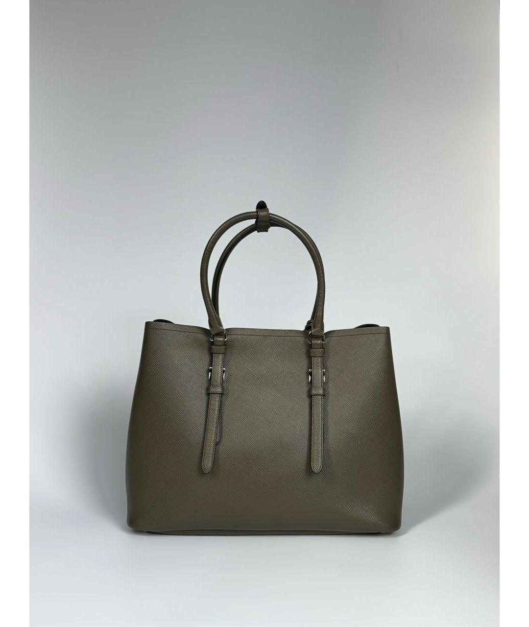 PRADA Хаки кожаная сумка с короткими ручками, фото 3