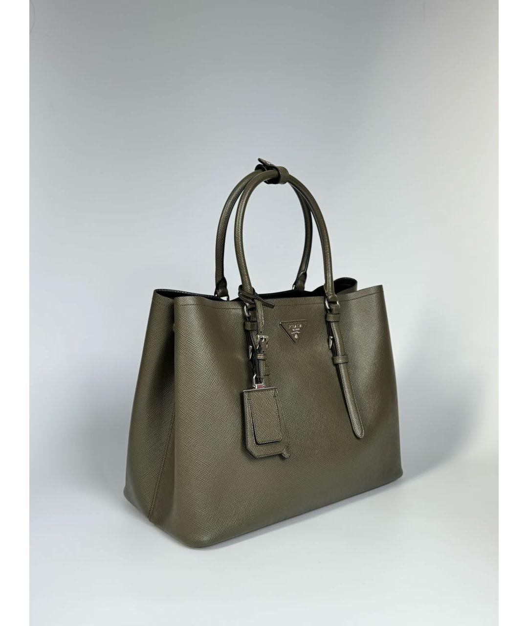 PRADA Хаки кожаная сумка с короткими ручками, фото 2