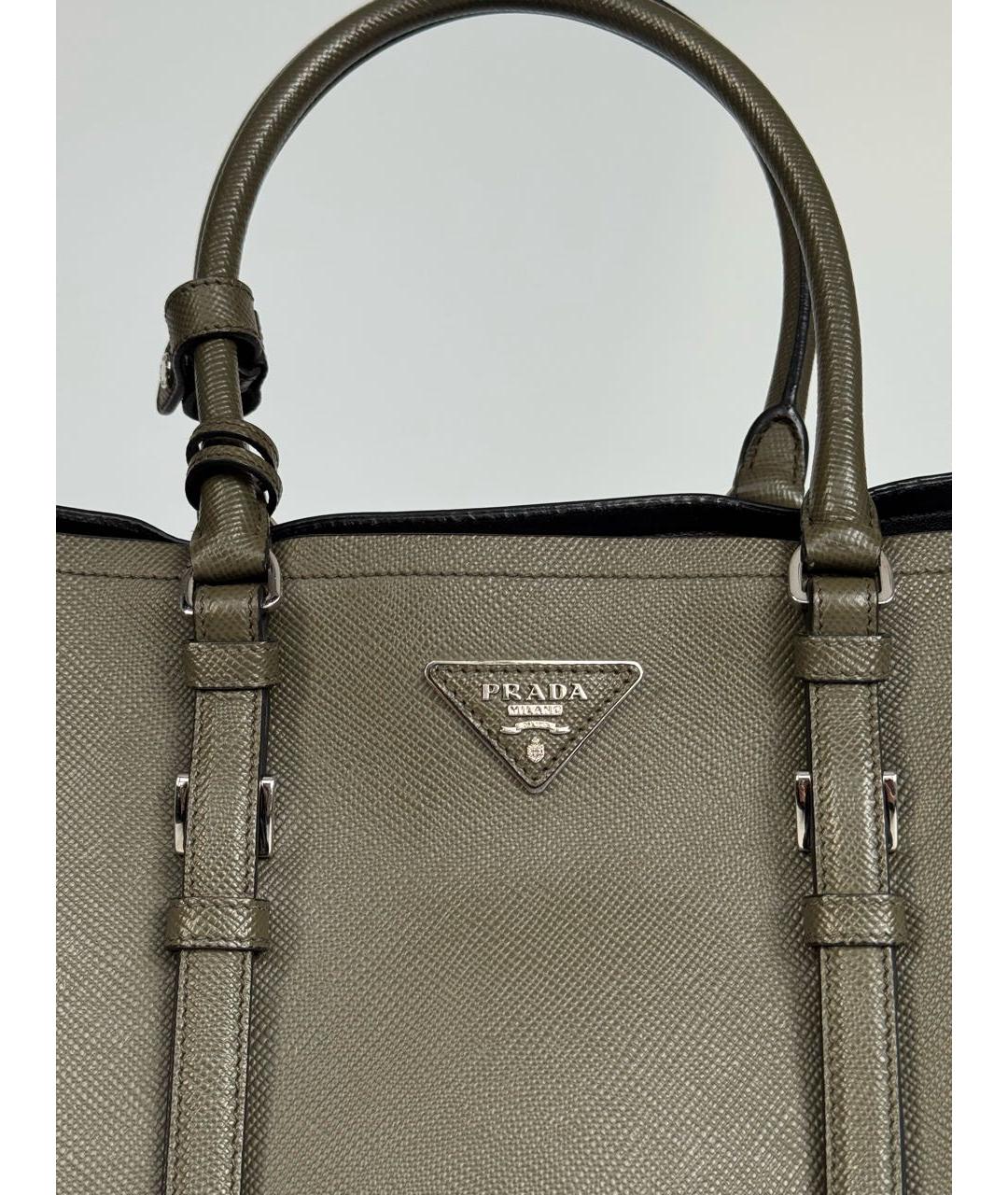 PRADA Хаки кожаная сумка с короткими ручками, фото 6