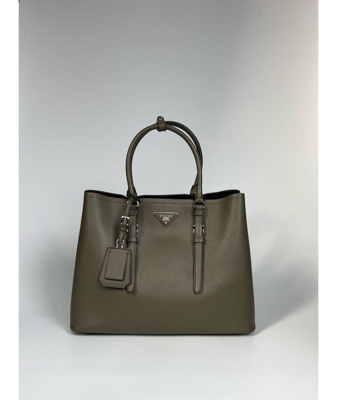 PRADA Хаки кожаная сумка с короткими ручками, фото 8