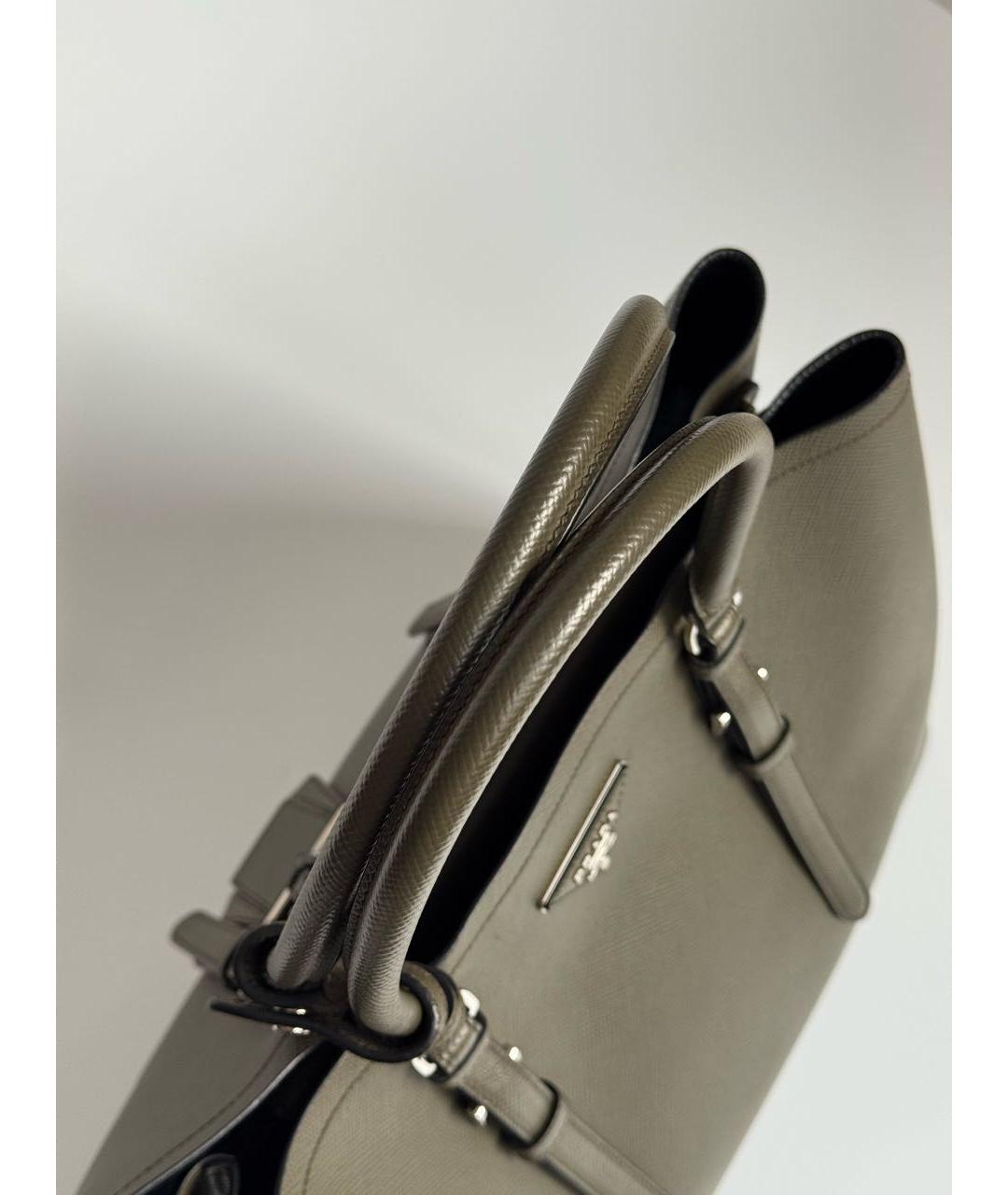 PRADA Хаки кожаная сумка с короткими ручками, фото 7