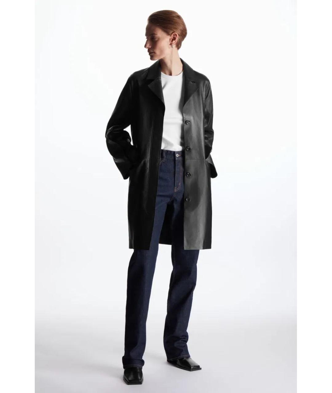 COS Черная кожаная куртка, фото 4