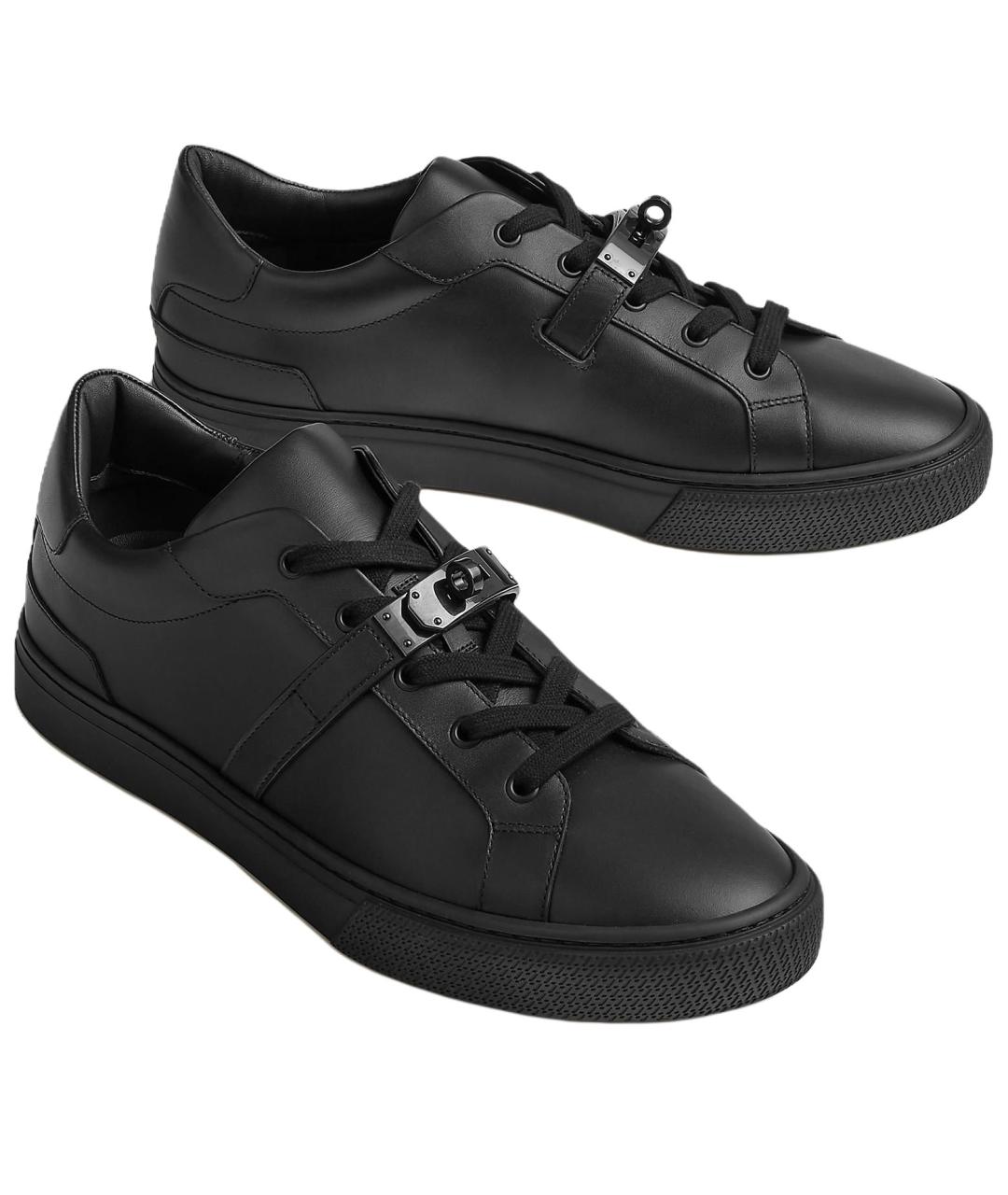 HERMES Черные кожаные низкие кроссовки / кеды, фото 4