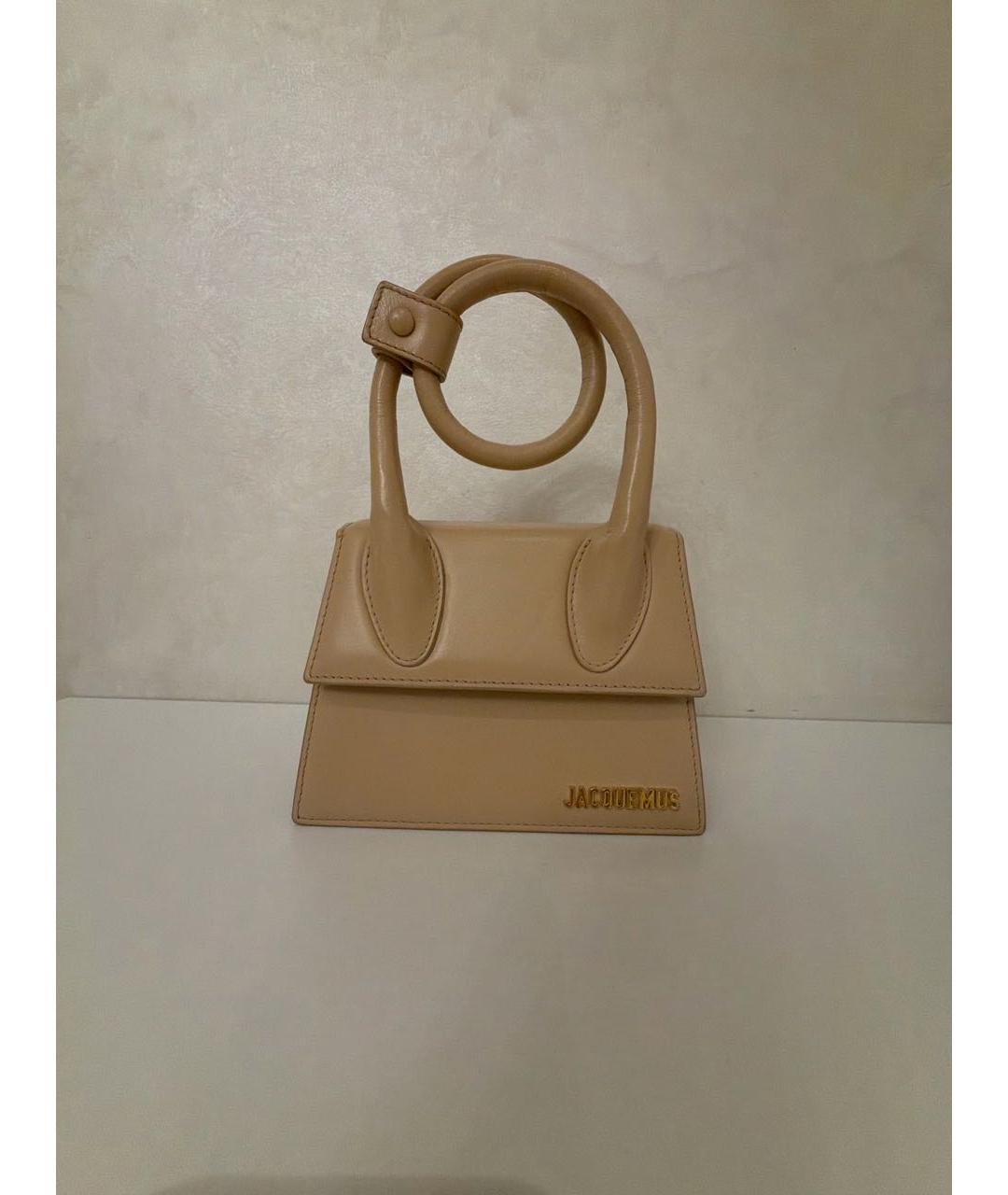 JACQUEMUS Бежевая кожаная сумка через плечо, фото 5
