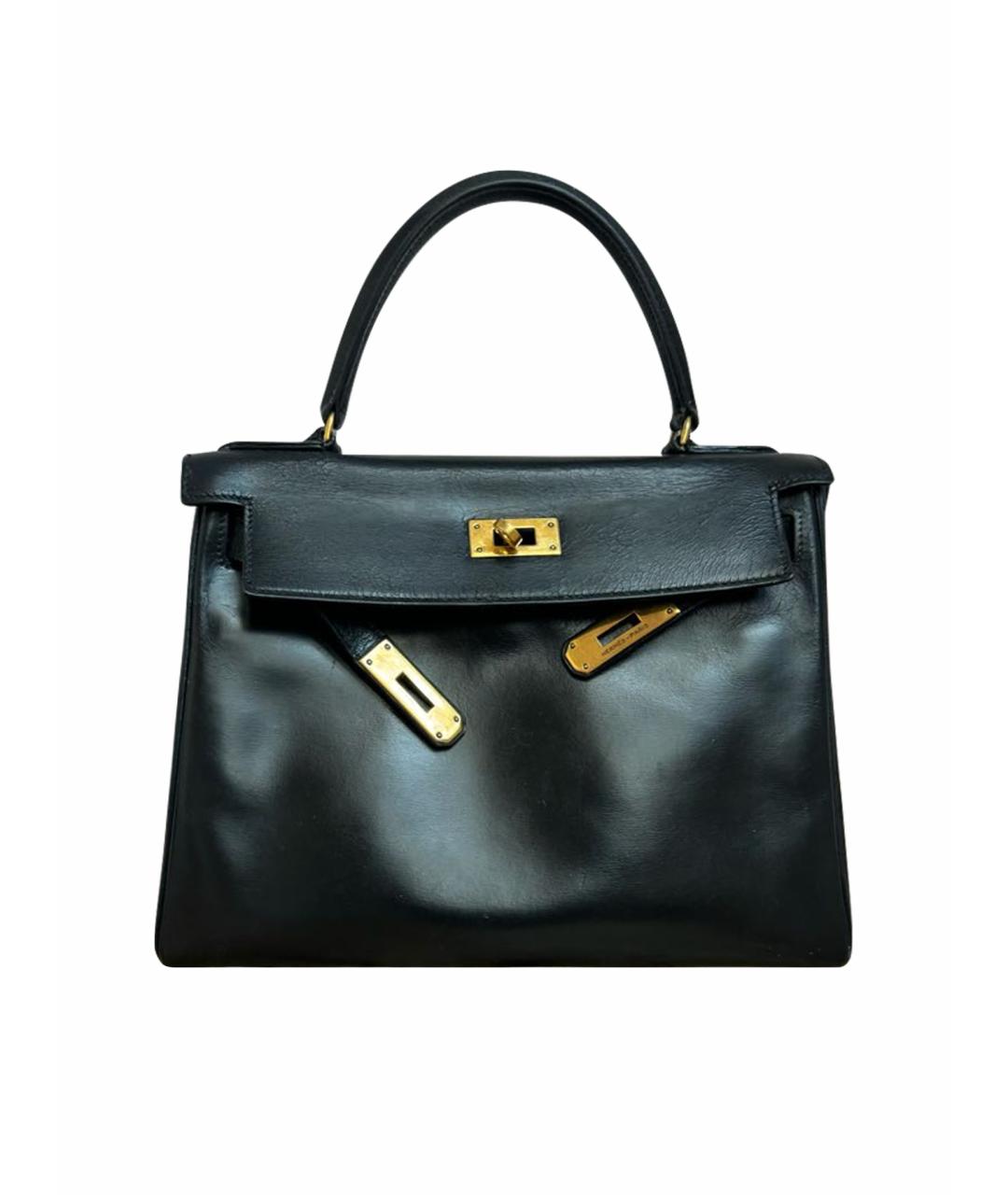 HERMES Черная кожаная сумка с короткими ручками, фото 1