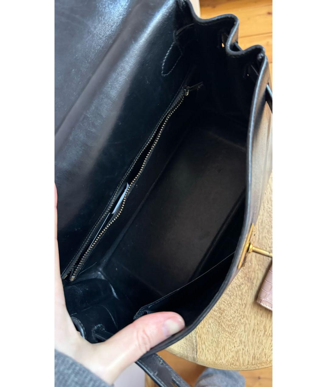 HERMES Черная кожаная сумка с короткими ручками, фото 4