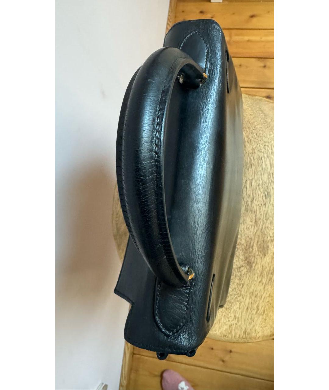 HERMES Черная кожаная сумка с короткими ручками, фото 3