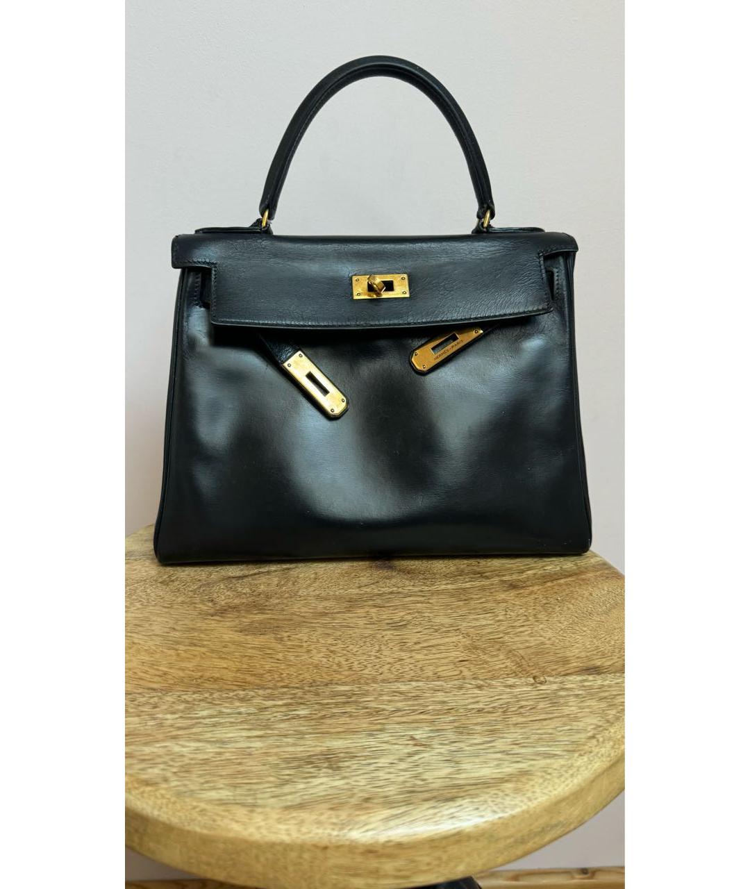 HERMES Черная кожаная сумка с короткими ручками, фото 5
