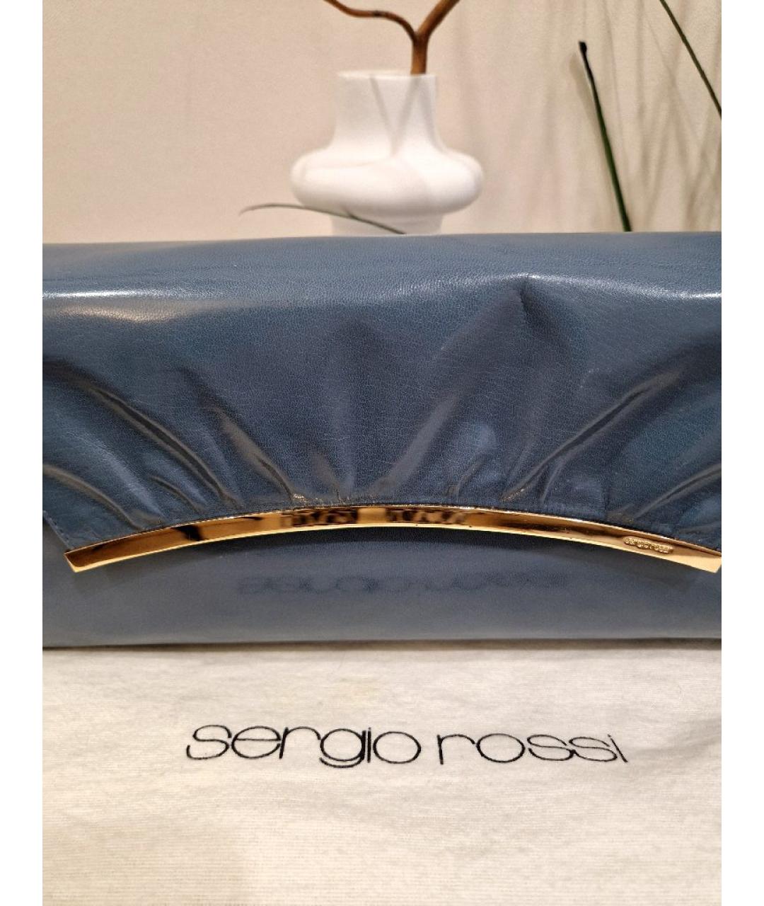 SERGIO ROSSI Голубая кожаная сумка через плечо, фото 8