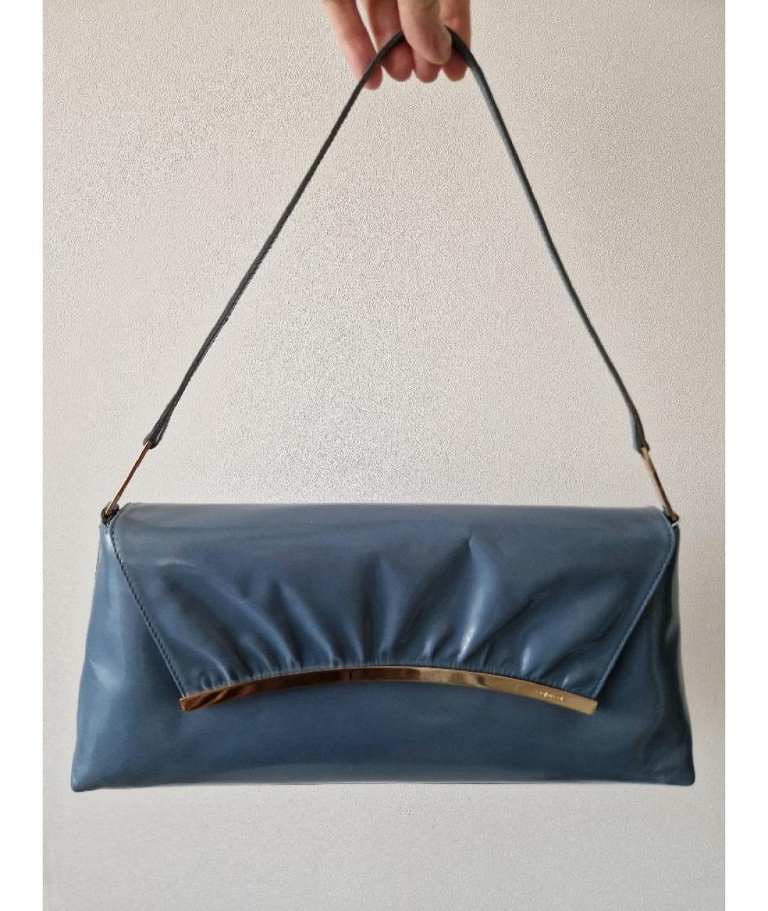 SERGIO ROSSI Голубая кожаная сумка через плечо, фото 9